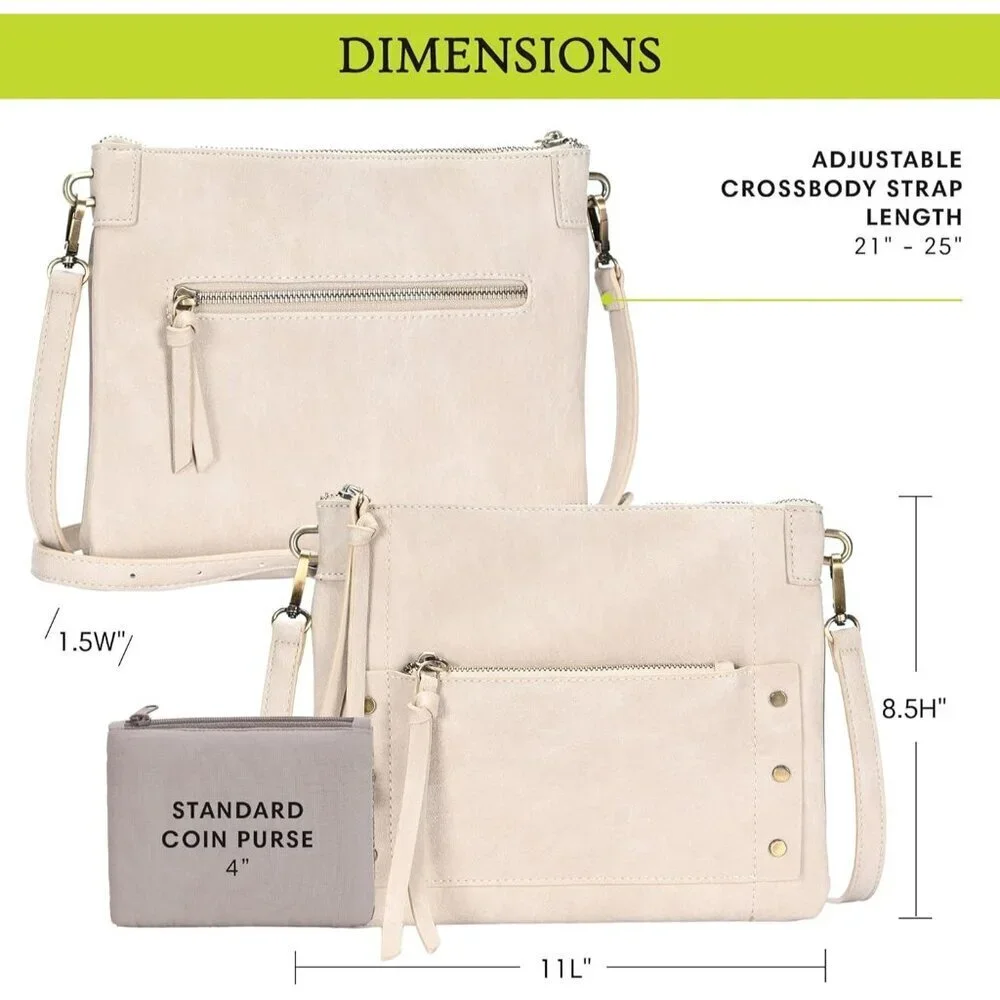 Crossbody Shoulder Bag Vegan Leather Compact 11x1.5x8.5 Casual Everyday